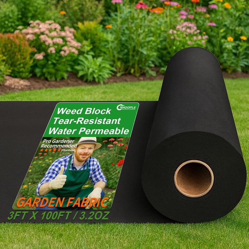 HOOPLE 3FT*100FT Premium Landscape Fabric Weed Barrier, Durable & Heavy-Duty, Thick Weed Barrier Fabric, Easy Setup & Superior Weed Control - Image 1